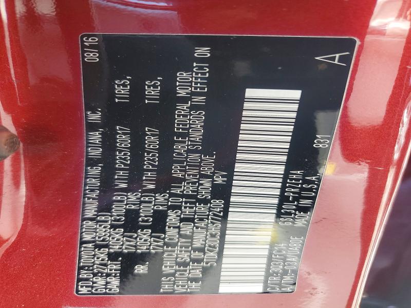 Aukcja sprzedaży 2017 Toyota Sienna, vin: 5TDKZ3DC3HS772408, numer aukcji: 57003656