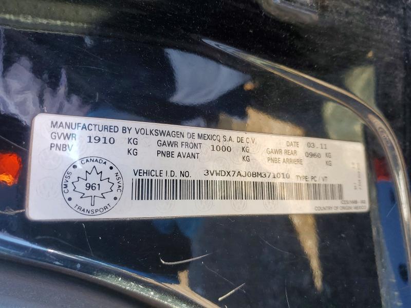 Продажа на аукционе авто 2011 Volkswagen Jetta, vin: 3VWDX7AJ0BM371010, номер лота: 58557286