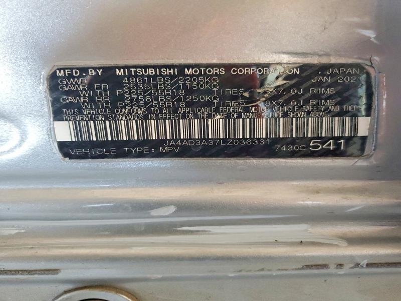 57852836 :رقم المزاد ، JA4AD3A37LZ036331 vin ، 2020 Mitsubishi Outlander مزاد بيع