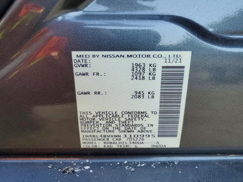 Продажа на аукционе авто 2022 Nissan Altima, vin: 1N4BL4BVXNN310995, номер лота: 58875186