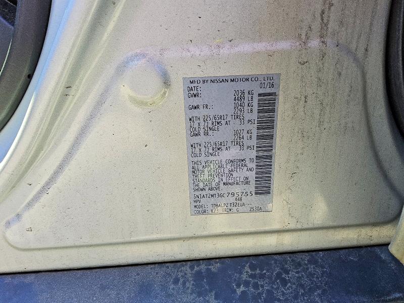 2016 Nissan Rogue მანქანა იყიდება აუქციონზე, vin: 5N1AT2MT3GC795755, აუქციონის ნომერი: 56505226