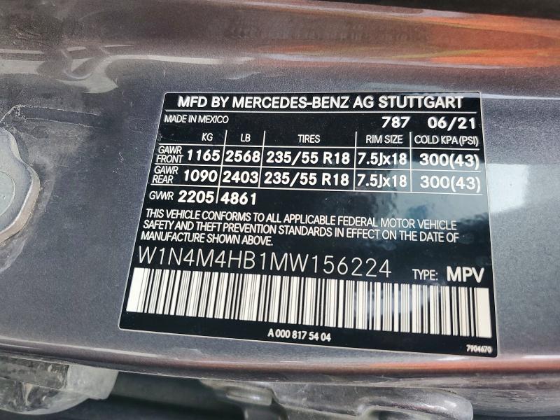 2021 Mercedes-benz Glb მანქანა იყიდება აუქციონზე, vin: W1N4M4HB1MW156224, აუქციონის ნომერი: 55881976