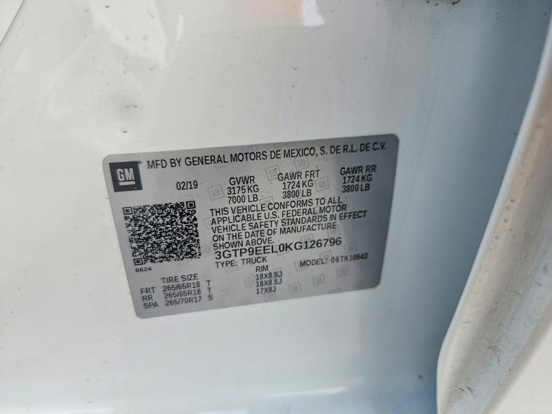 2019 Gmc Sierra მანქანა იყიდება აუქციონზე, vin: 3GTP9EEL0KG126796, აუქციონის ნომერი: 55457366