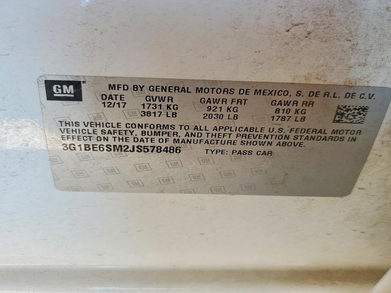 57580346 :رقم المزاد ، 3G1BE6SM2JS578486 vin ، 2018 Chevrolet Cruze مزاد بيع