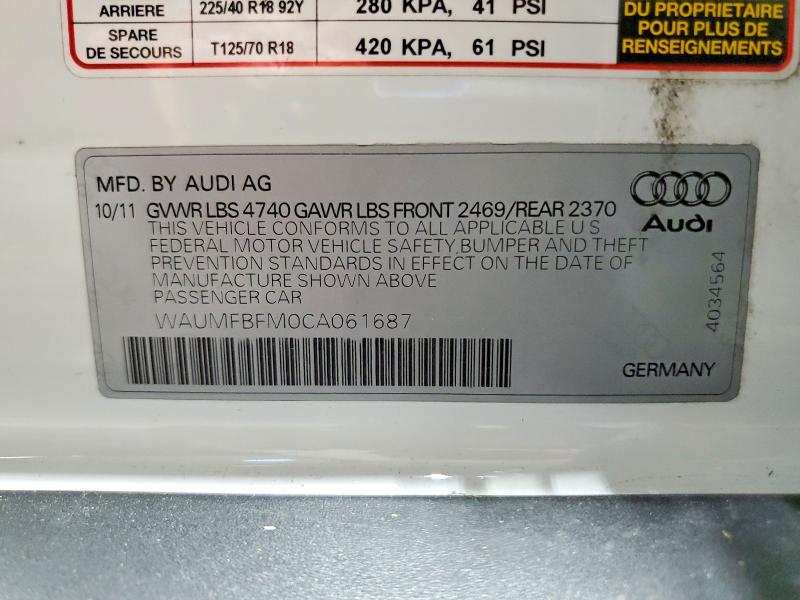 Продаж на аукціоні авто 2012 Audi A3, vin: WAUMFBFM0CA061687, номер лоту: 57885896