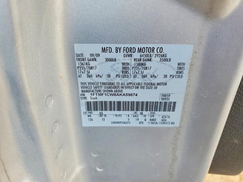 2010 Ford F150 მანქანა იყიდება აუქციონზე, vin: 1FTMF1CW8AKA59874, აუქციონის ნომერი: 57857606