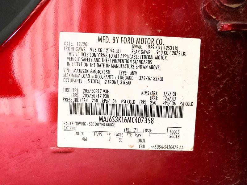 Aukcja sprzedaży 2021 Ford Ecosport, vin: MAJ6S3KL6MC407358, numer aukcji: 55465326