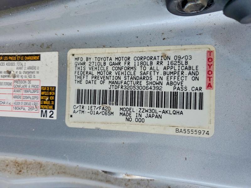 Aukcja sprzedaży 2003 Toyota Mr2, vin: JTDFR320530064392, numer aukcji: 57713076