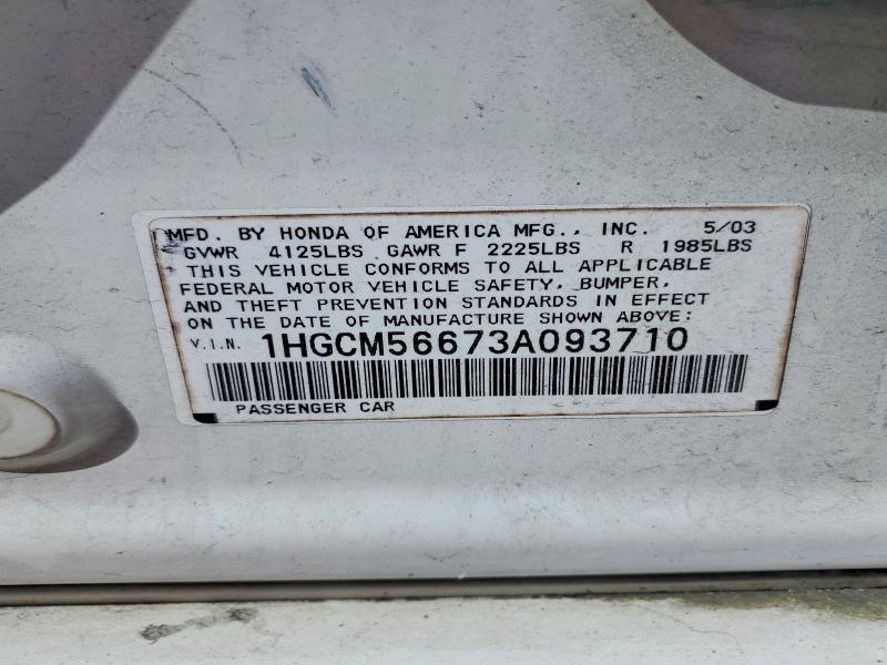 Продаж на аукціоні авто 2003 Honda Accord, vin: 1HGCM56673A093710, номер лоту: 55968726