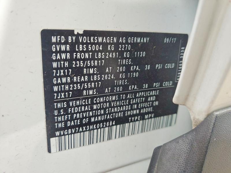 Продажа на аукционе авто 2017 Volkswagen Tiguan, vin: WVGBV7AX3HK052684, номер лота: 58445536