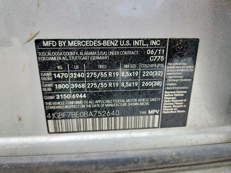 Aukcja sprzedaży 2011 Mercedes-benz Gl, vin: 4JGBF7BE0BA752640, numer aukcji: 58757576