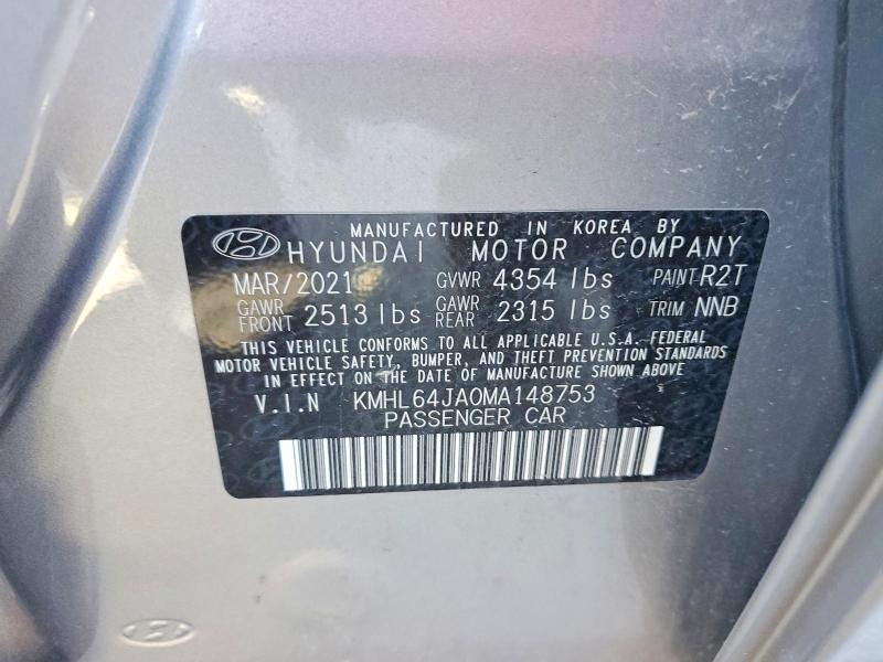 Продаж на аукціоні авто 2021 Hyundai Sonata, vin: KMHL64JA0MA148753, номер лоту: 54555636