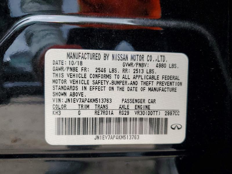 2019 Infiniti Q50 მანქანა იყიდება აუქციონზე, vin: JN1EV7AP4KM513763, აუქციონის ნომერი: 56972196