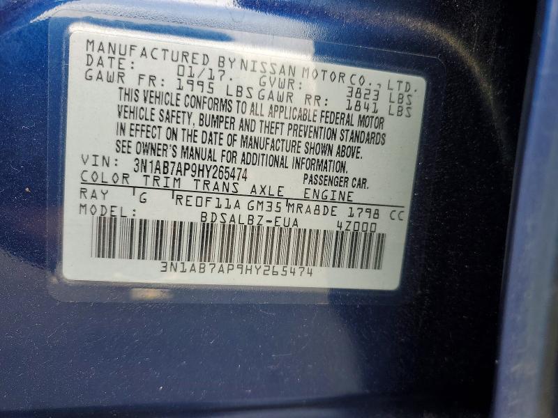 2017 Nissan Sentra მანქანა იყიდება აუქციონზე, vin: 3N1AB7AP9HY265474, აუქციონის ნომერი: 58477626