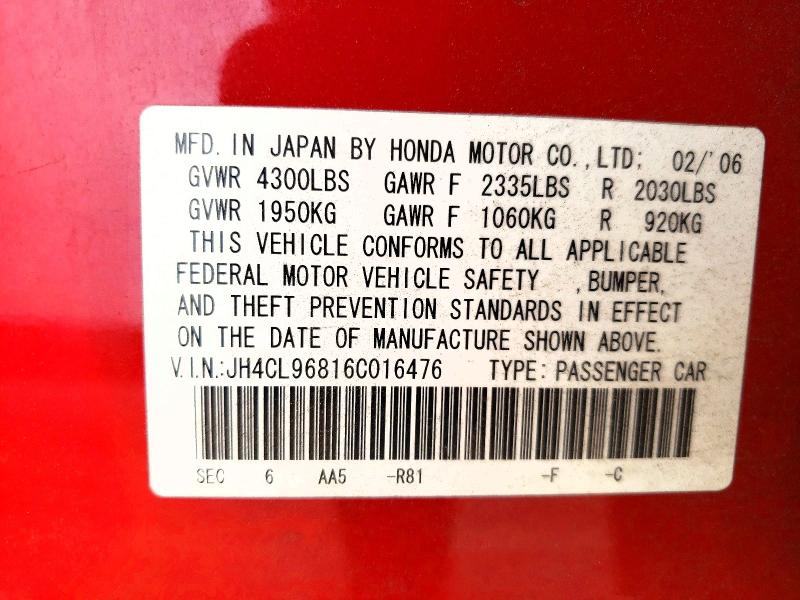 Aukcja sprzedaży 2006 Acura Tsx, vin: JH4CL96816C016476, numer aukcji: 57759216