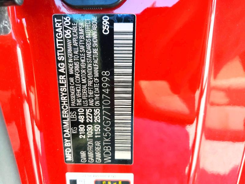 55781106 :رقم المزاد ، WDBTK56G77T074998 vin ، 2007 Mercedes-benz Clk مزاد بيع