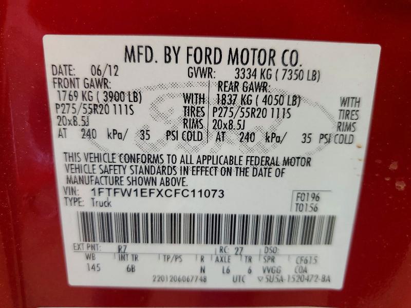 Продаж на аукціоні авто 2012 Ford F150, vin: 1FTFW1EFXCFC11073, номер лоту: 57711296
