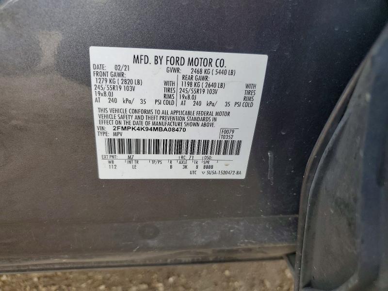 Aukcja sprzedaży 2021 Ford Edge, vin: 2FMPK4K94MBA08470, numer aukcji: 57766116