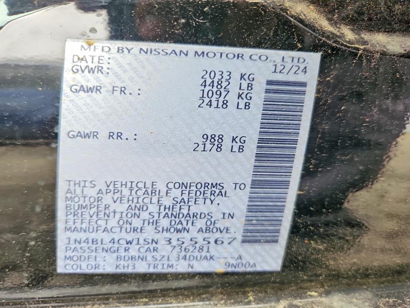 2025 Nissan Altima მანქანა იყიდება აუქციონზე, vin: 1N4BL4CW1SN355567, აუქციონის ნომერი: 58067306