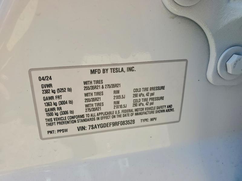 2024 Tesla Model Y მანქანა იყიდება აუქციონზე, vin: 7SAYGDEF9RF083528, აუქციონის ნომერი: 57388756