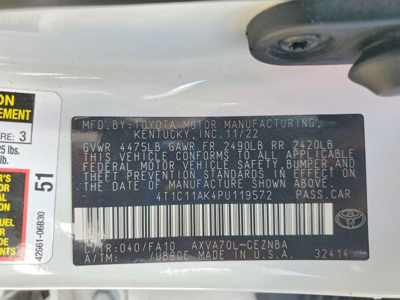 Продажа на аукционе авто 2023 Toyota Camry, vin: 4T1C11AK4PU119572, номер лота: 58589226