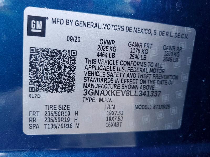 Продаж на аукціоні авто 2020 Chevrolet Equinox, vin: 3GNAXKEV8LL341337, номер лоту: 57039226