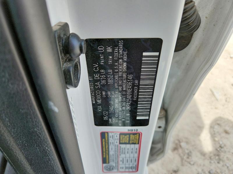 2022 Kia Rio მანქანა იყიდება აუქციონზე, vin: 3KPA25AD1NE496146, აუქციონის ნომერი: 57883296