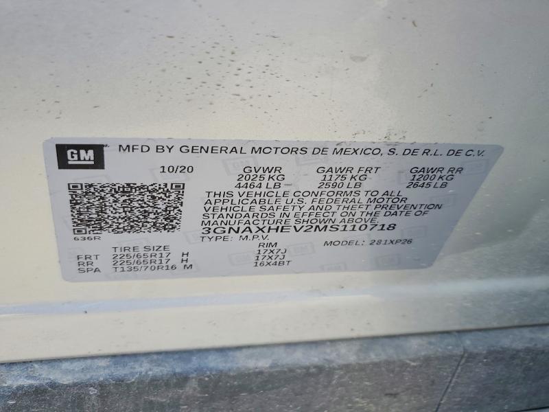 Aukcja sprzedaży 2021 Chevrolet Equinox, vin: 3GNAXHEV2MS110718, numer aukcji: 56371076
