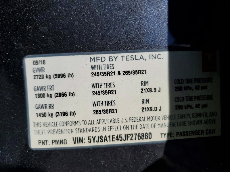 Продаж на аукціоні авто 2018 Tesla Model S, vin: 5YJSA1E45JF276880, номер лоту: 57379206