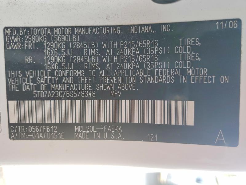 Продаж на аукціоні авто 2006 Toyota Sienna, vin: 5TDZA23C76S578348, номер лоту: 57197946