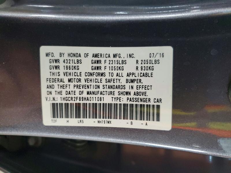 Продажа на аукционе авто 2017 Honda Accord, vin: 1HGCR2F89HA011081, номер лота: 57609906