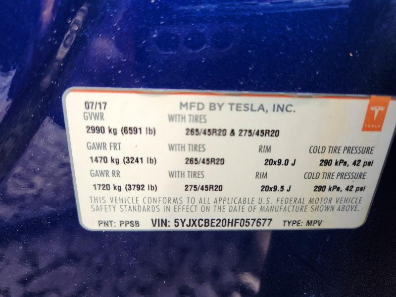 Продаж на аукціоні авто 2017 Tesla Model X, vin: 5YJXCBE20HF057677, номер лоту: 58058466
