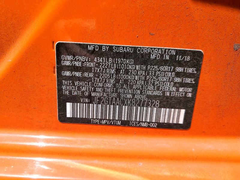 Продаж на аукціоні авто 2019 Subaru Crosstrek, vin: JF2GTAACXK8277328, номер лоту: 57211166