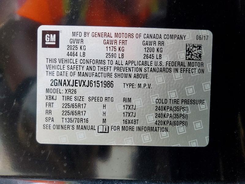 2018 Chevrolet Equinox მანქანა იყიდება აუქციონზე, vin: 2GNAXJEVXJ6151986, აუქციონის ნომერი: 57556236
