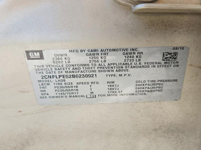 2011 Chevrolet Equinox მანქანა იყიდება აუქციონზე, vin: 2CNFLPE52B6230921, აუქციონის ნომერი: 57737476