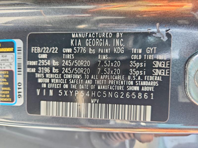 58980986 :رقم المزاد ، 5XYP54HC5NG265861 vin ، 2022 Kia Telluride مزاد بيع