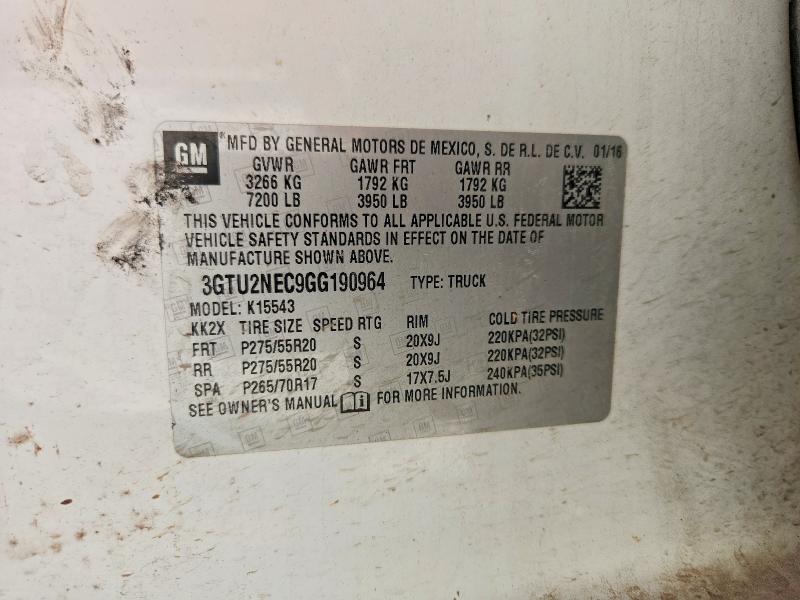 Aukcja sprzedaży 2016 Gmc Sierra, vin: 3GTU2NEC9GG190964, numer aukcji: 57770966