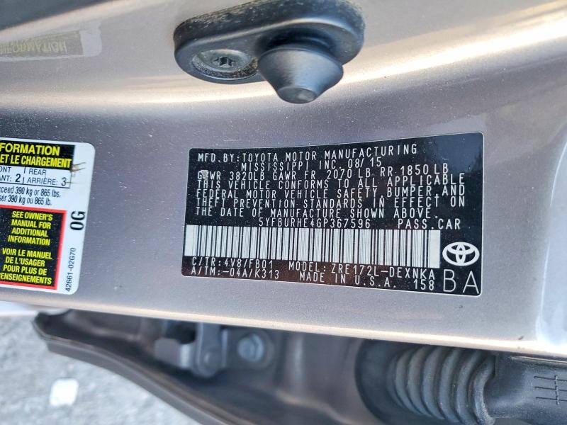 56460906 :رقم المزاد ، 5YFBURHE4GP367596 vin ، 2016 Toyota Corolla مزاد بيع