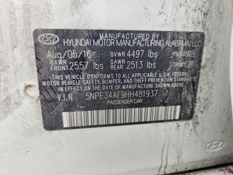 57444186 :رقم المزاد ، 5NPE34AF9HH481937 vin ، 2017 Hyundai Sonata مزاد بيع