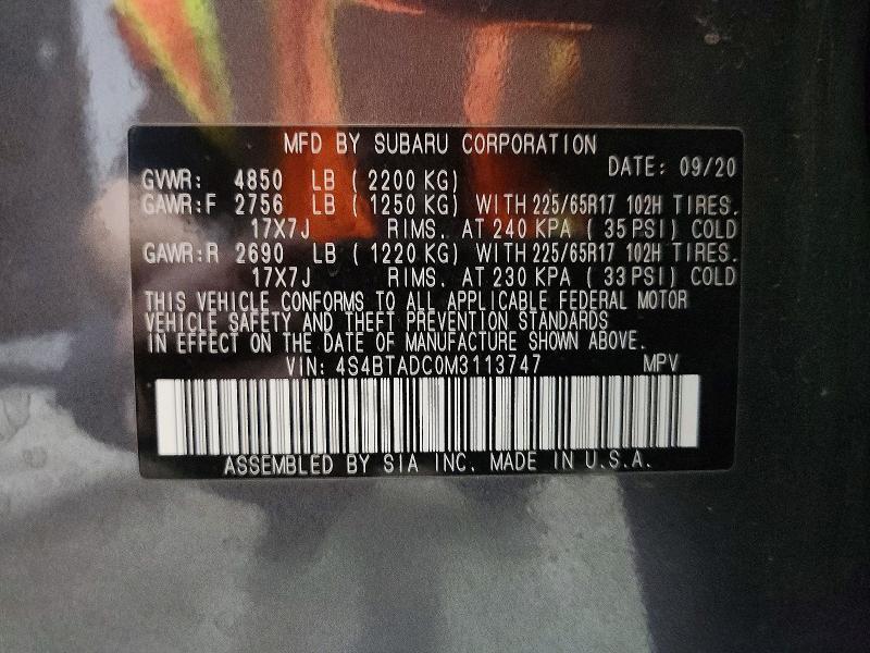 Aukcja sprzedaży 2021 Subaru Outback, vin: 4S4BTADC0M3113747, numer aukcji: 55693616