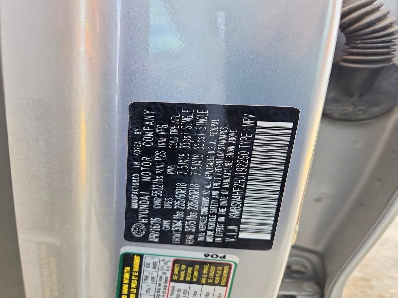 2017 Hyundai Santa Fe მანქანა იყიდება აუქციონზე, vin: KM8SN4HF2HU192290, აუქციონის ნომერი: 56083046