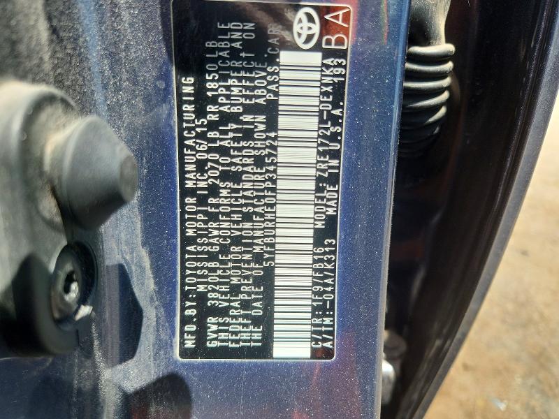 Aukcja sprzedaży 2015 Toyota Corolla, vin: 5YFBURHE0FP345724, numer aukcji: 58713466