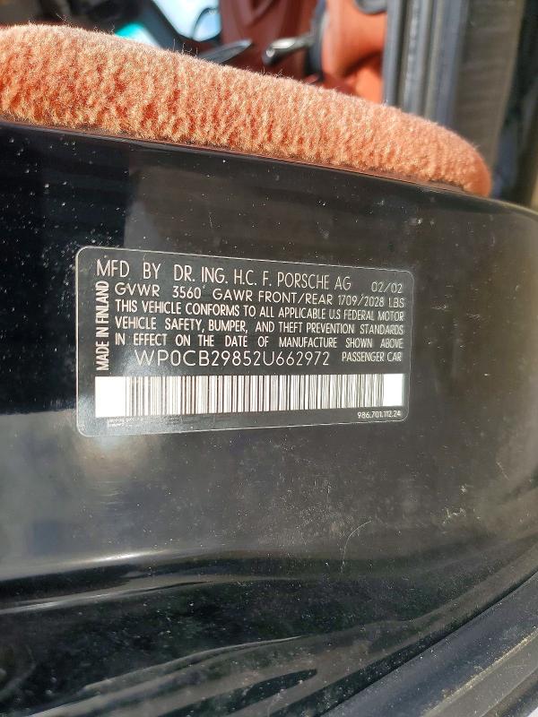 55694686 :رقم المزاد ، WP0CB29852U662972 vin ، 2002 Porsche Boxster مزاد بيع