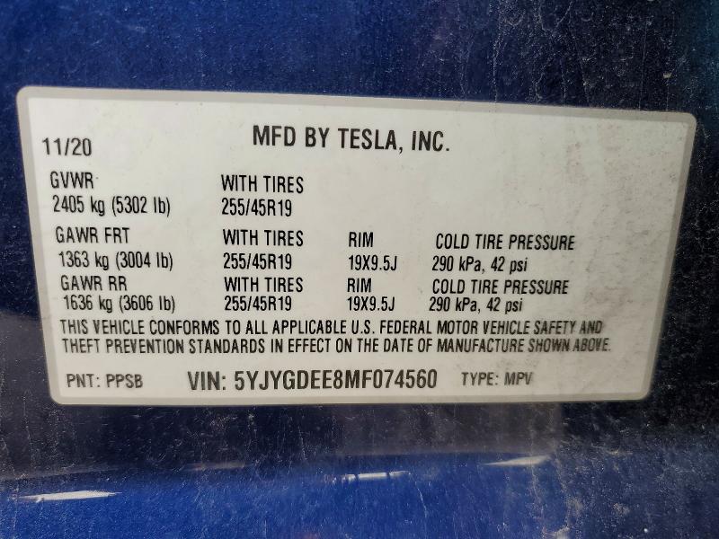 Продаж на аукціоні авто 2021 Tesla Model Y, vin: 5YJYGDEE8MF074560, номер лоту: 57296666