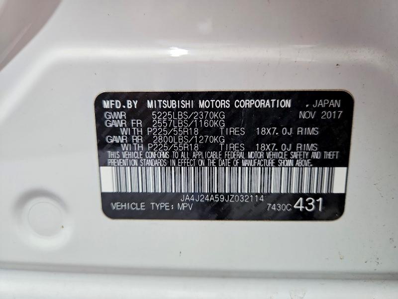 55894106 :رقم المزاد ، JA4J24A59JZ032114 vin ، 2018 Mitsubishi Outlander مزاد بيع