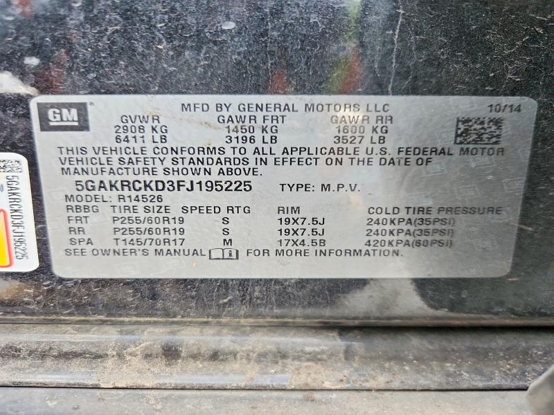 2015 Buick Enclave მანქანა იყიდება აუქციონზე, vin: 5GAKRCKD3FJ195225, აუქციონის ნომერი: 56840416