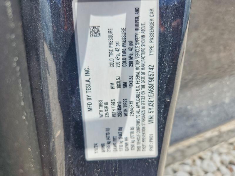 Aukcja sprzedaży 2025 Tesla Model 3, vin: 5YJ3E1EA6SF905742, numer aukcji: 56548716