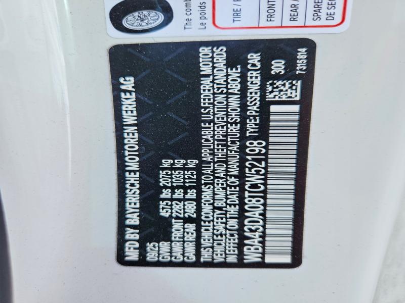 58780006 :رقم المزاد ، WBA43DA08TCW52198 vin ، 2026 Bmw 430i مزاد بيع