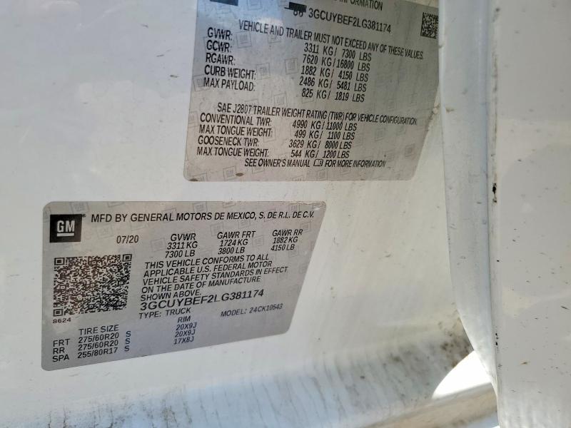 58056606 :رقم المزاد ، 3GCUYBEF2LG381174 vin ، 2020 Chevrolet Silverado مزاد بيع