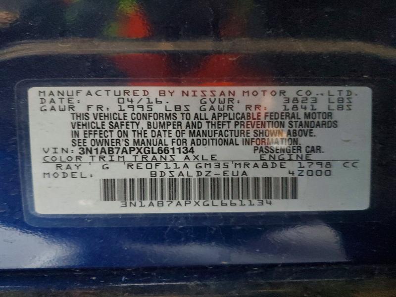 2016 Nissan Sentra მანქანა იყიდება აუქციონზე, vin: 3N1AB7APXGL661134, აუქციონის ნომერი: 56679766